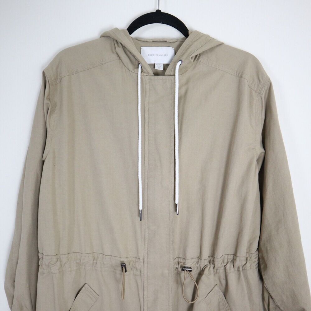 Brochu Walker Size S Prato Drawcord Anorak Coat Khaki Brown Hooded Zip - Picture 4 of 13